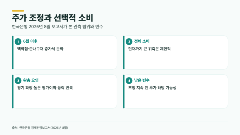 주가 조정 뒤 백화점·준내구재 소비, 정말 꺾였나? 한은 분석